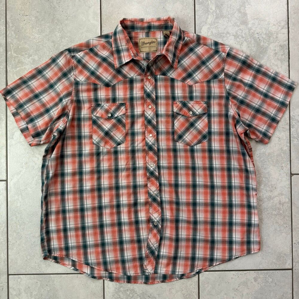 VTG Wrangler Western Plaid Short Sleeve Button-Down Size XXL Shirt